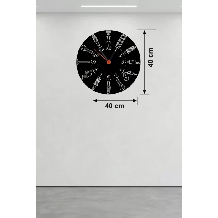 Mey İthalat® Otomobil Parçaları Tasarım Ahşap Duvar Saati - 40x40 cm Mekanik Saat