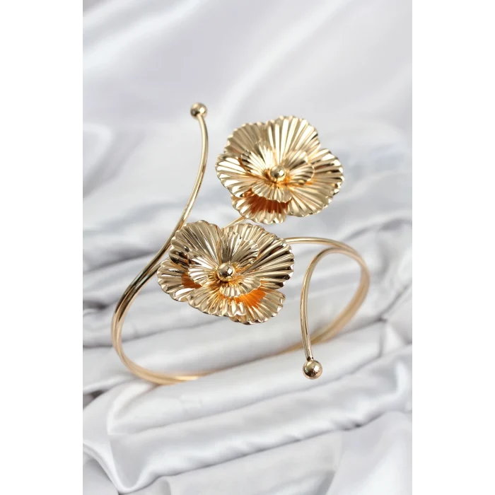 Mey İthalat® Pazu Bileklik Gold Renk Pirinç Çiçek Model