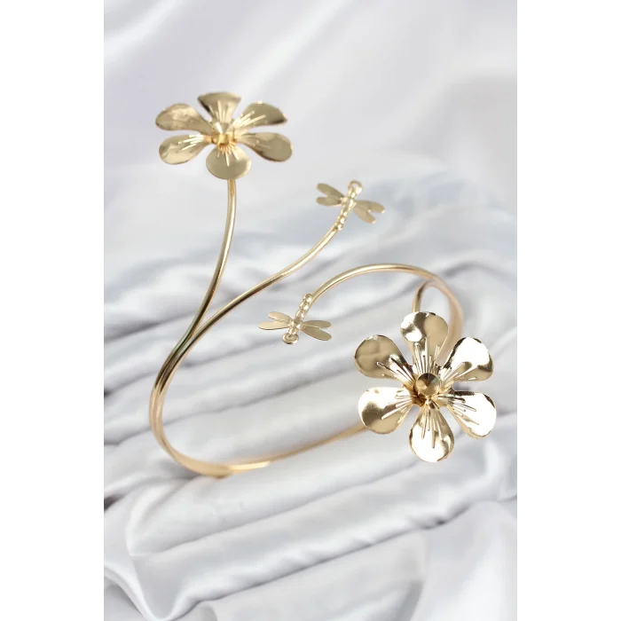 Mey İthalat® Pazu Bileklik Gold Renk Pirinç Çiçek Model