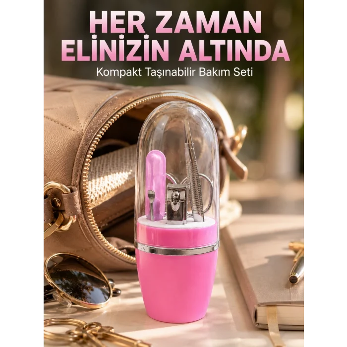 Mey İthalat® Pembe Manikür Pedikür Bakım Seti Cımbız Tırnak Makası Makas Törpü