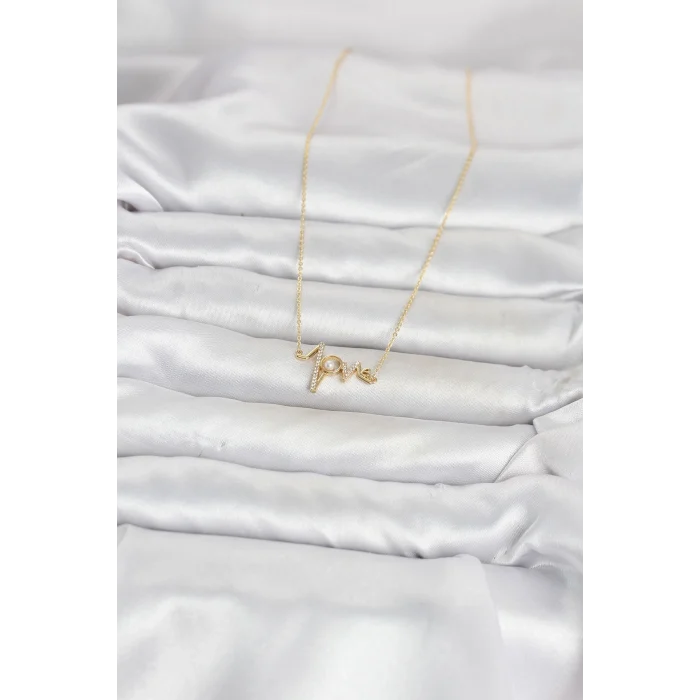 Mey İthalat® Pirinç Gold Renk Kalp Ritmi Model Kadın Kolye
