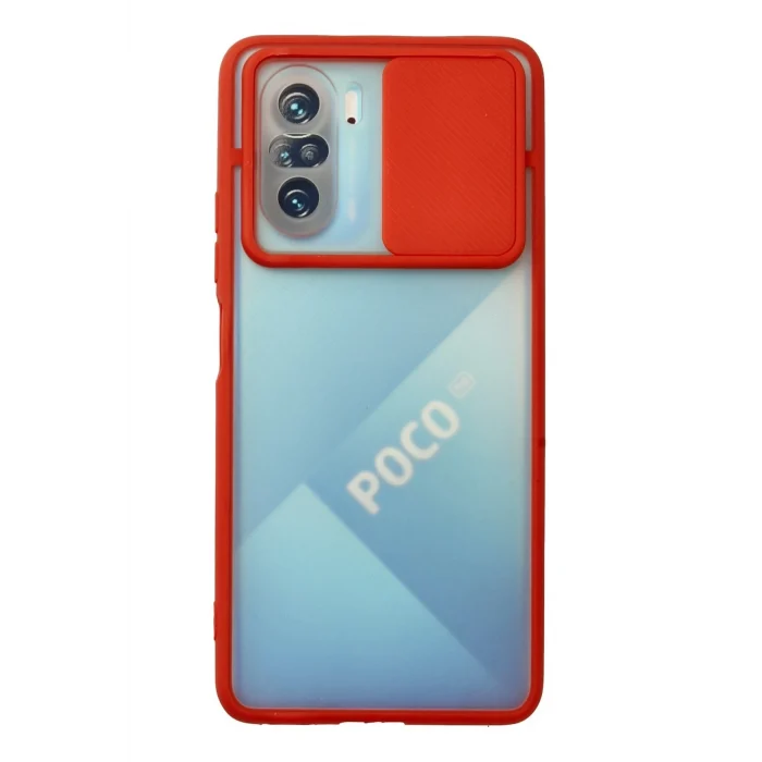 Mey İthalat®   Poco F3 Kılıf Palm Buzlu Kamera Sürgülü Silikon - Kırmızı