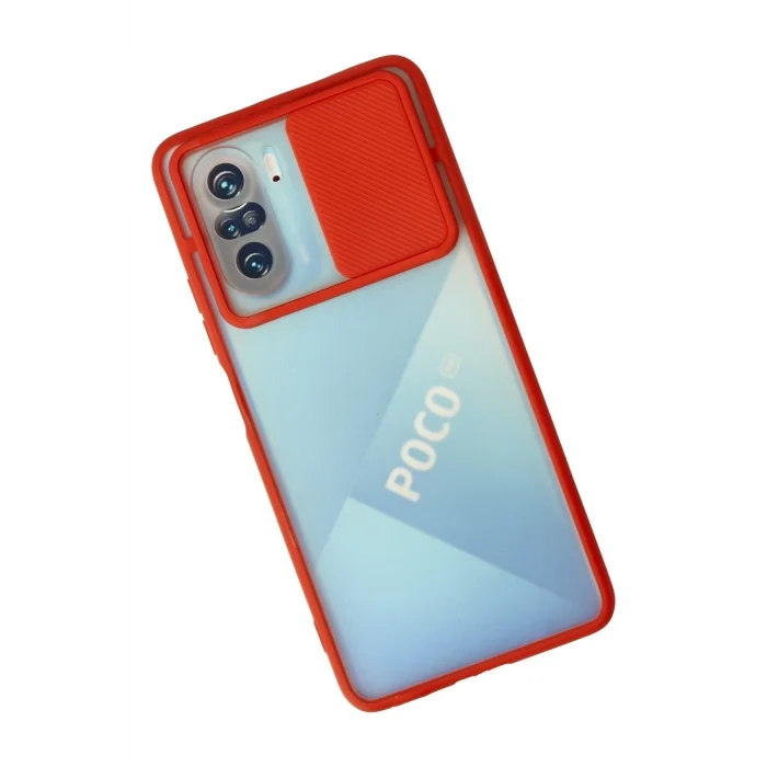 Mey İthalat®   Poco F3 Kılıf Palm Buzlu Kamera Sürgülü Silikon - Kırmızı