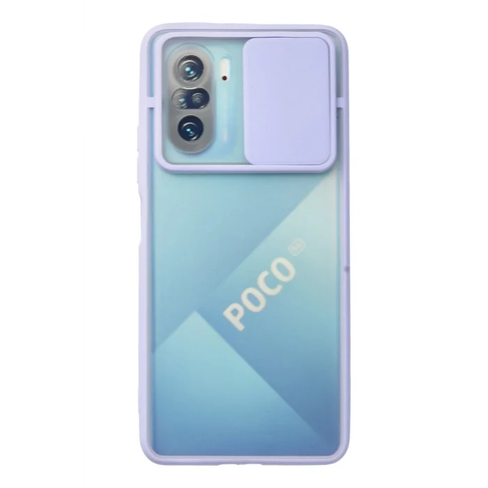 Mey İthalat®   Poco F3 Kılıf Palm Buzlu Kamera Sürgülü Silikon - Lila