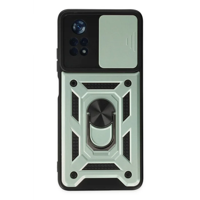 Mey İthalat®   Poco X4 Pro 5G Kılıf Pars Lens Yüzüklü Silikon - Yeşil
