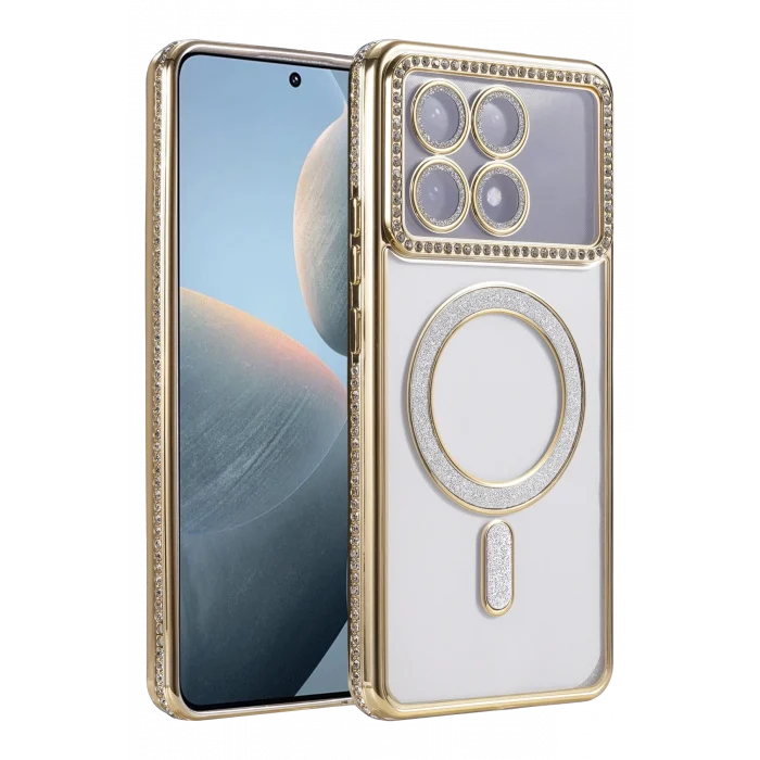 Mey İthalat®   Poco X6 Pro Joke Simli Magneticsafe Kılıf - Gold