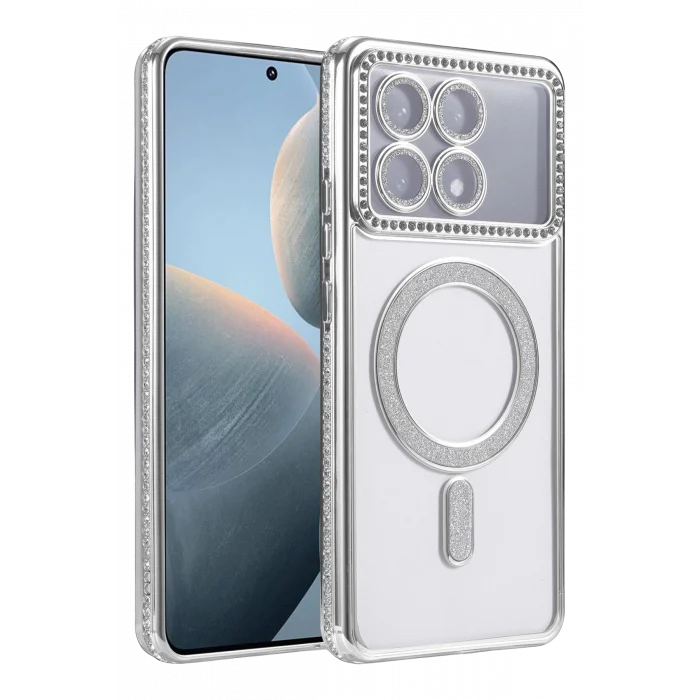 Mey İthalat®   Poco X6 Pro Joke Simli Magneticsafe Kılıf - Gümüş