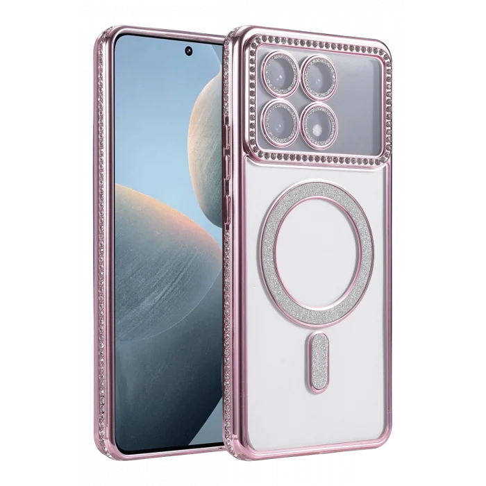 Mey İthalat®   Poco X6 Pro Joke Simli Magneticsafe Kılıf - Pembe