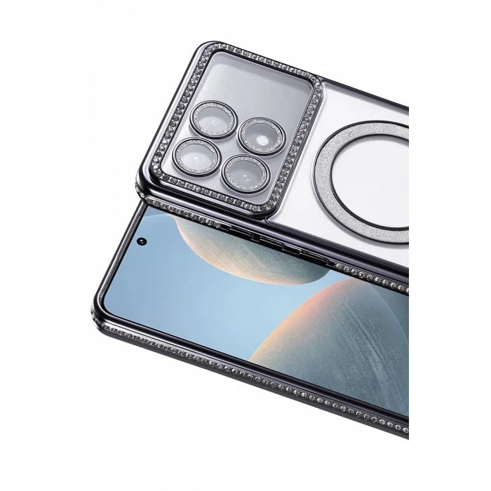 Mey İthalat®   Poco X6 Pro Joke Simli Magneticsafe Kılıf - Siyah