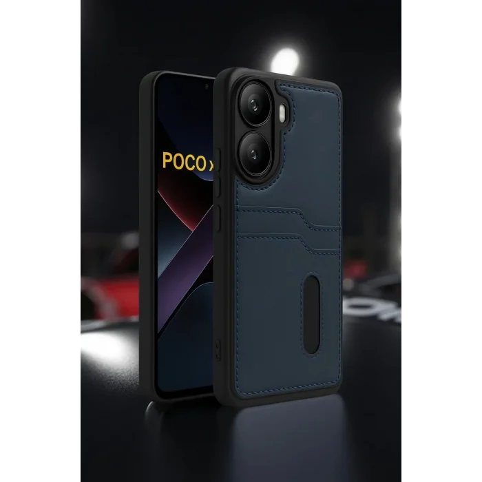 Mey İthalat®   Poco X7 Pro Kılıf Sara Kartvizitli Deri Kılıf - Taba