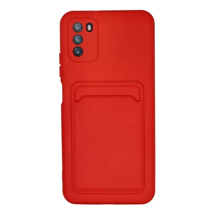 Mey İthalat®   Pocophone M3 Kılıf Kelvin Kartvizitli Silikon - Kırmızı