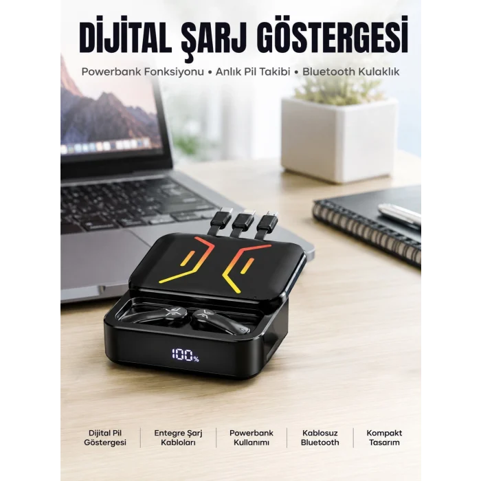 Mey İthalat® Powerbank Bluetooth Kulaklık  Kulaklığı Yüksek Ses Kaliteli Yeni Nesil