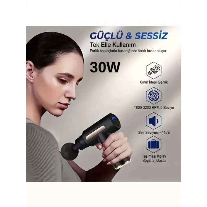 Mey İthalat® Profesyonel 6 Kademeli Şarjlı Masaj Tabancası - 4 Başlıklı Güçlü Masaj Aleti
