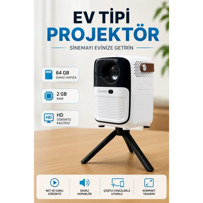 Mey İthalat® Projector Ev Tipi 64 Gb 2 Gb Rem Hafıza Hd Görüntü Kumandalı