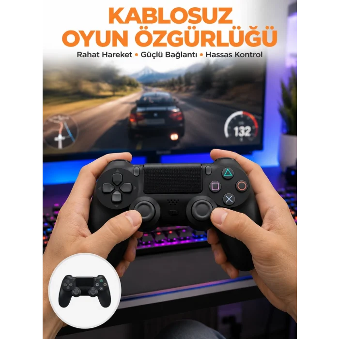 Mey İthalat® PS4 Uyumlu Kablosuz Oyun Kolu – Gerçekçi Titreşimli Geri Bildirim Yeni Nesil