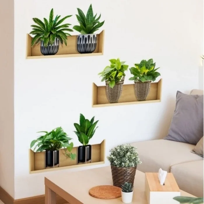 Mey İthalat® Raflı Bitki Tasarımlı Yapışkanlı Sticker 20*30 cm 3lü Set
