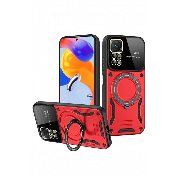 Mey İthalat®  Realme 11 Pro Plus Joy Lens Standlı Kapak - Kırmızı