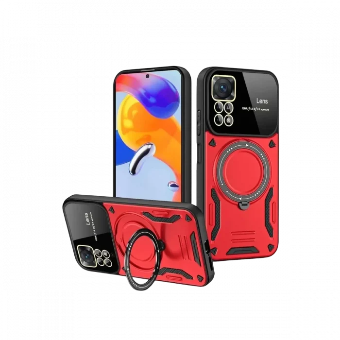 Mey İthalat®  Realme 11 Pro Plus Joy Lens Standlı Kapak - Kırmızı