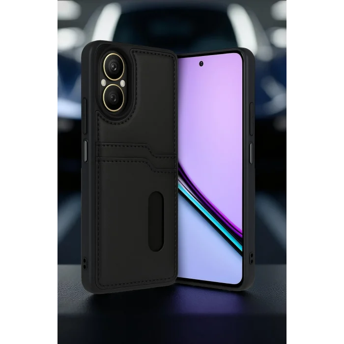 Mey İthalat®  Realme 12 Lite Kılıf Sara Kartvizitli Deri Kılıf - Koyu Yeşil