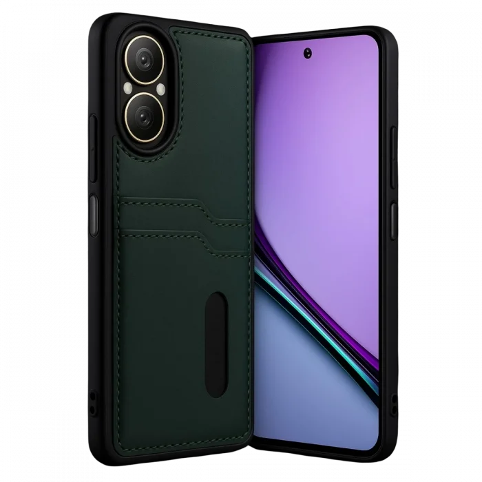 Mey İthalat®  Realme 12 Lite Kılıf Sara Kartvizitli Deri Kılıf - Koyu Yeşil