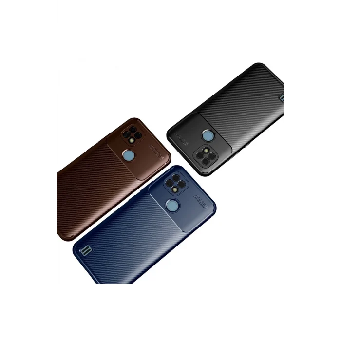 Mey İthalat®  Realme C21 Kılıf Auto Focus Karbon Kapak - Kahverengi