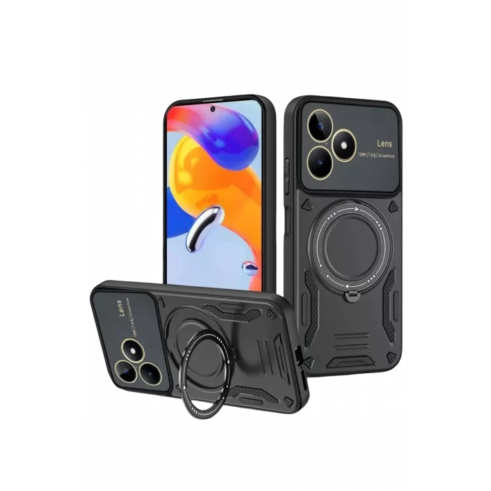 Mey İthalat®  Realme C53 Kılıf Joy Lens Standlı Kapak - Siyah