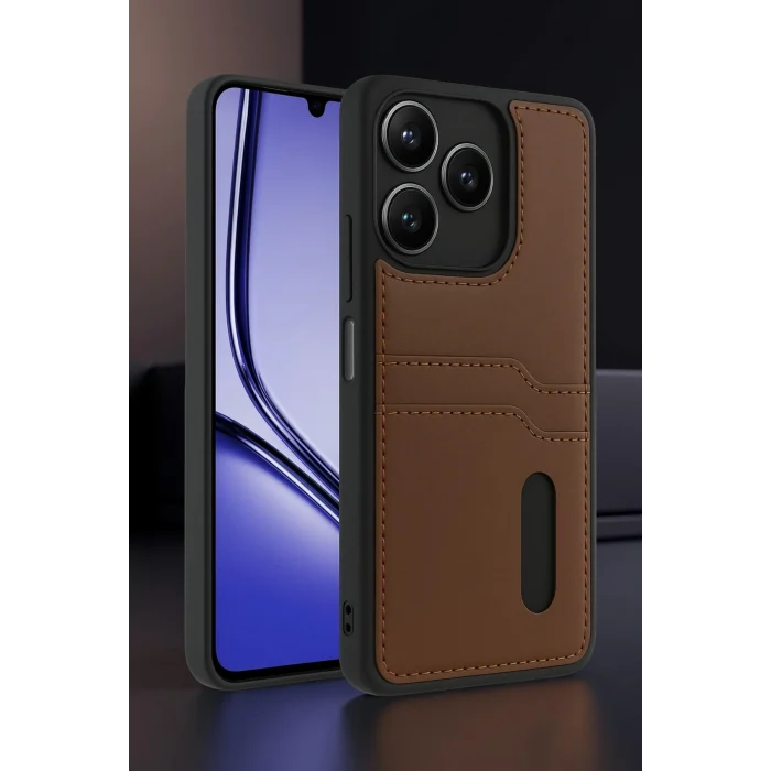 Mey İthalat®  Realme Note 50 4G Kılıf Sara Kartvizitli Deri Kılıf - Kırmızı