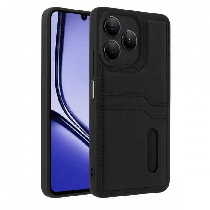 Mey İthalat®  Realme Note 50 4G Kılıf Sara Kartvizitli Deri Kılıf - Siyah