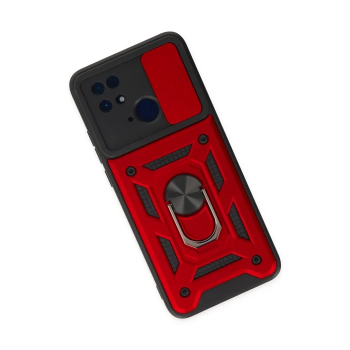 Mey İthalat®   Redmi 10C Kılıf Pars Lens Yüzüklü Silikon - Kırmızı