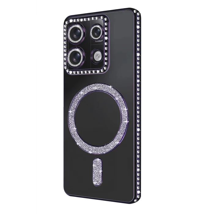 Mey İthalat®   Redmi 13C Joke Simli Magneticsafe Kılıf - Derin Mor