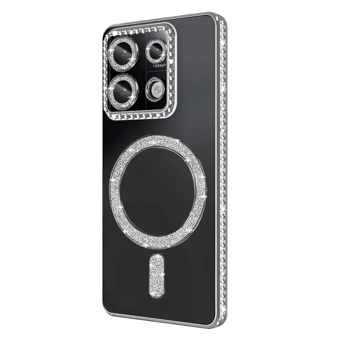 Mey İthalat®   Redmi 13C Joke Simli Magneticsafe Kılıf - Gümüş