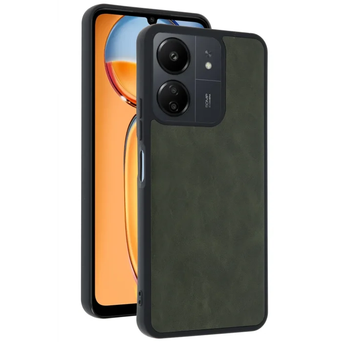 Mey İthalat®   Redmi 13C Kılıf Aras Deri Kapak - Açık Yeşil