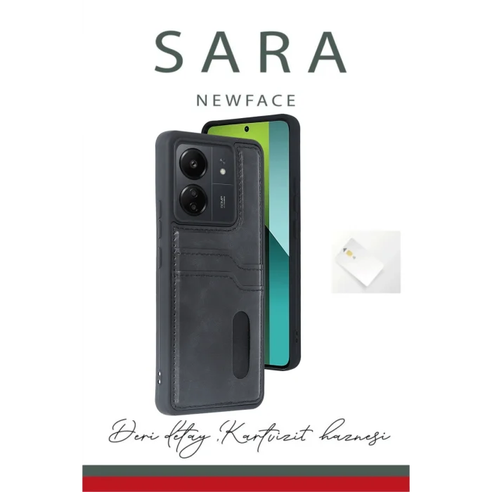 Mey İthalat®   Redmi 13C Kılıf Sara Kartvizitli Deri Kılıf - Kırmızı