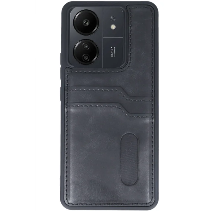 Mey İthalat®   Redmi 13C Kılıf Sara Kartvizitli Deri Kılıf - Siyah