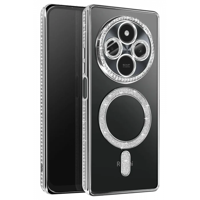 Mey İthalat®   Redmi 14C Joke Simli Magneticsafe Kılıf - Gümüş
