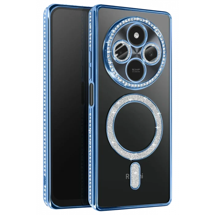 Mey İthalat®   Redmi 14C Joke Simli Magneticsafe Kılıf - Mavi