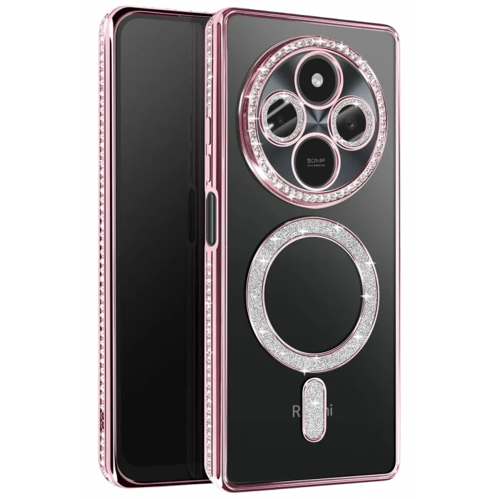 Mey İthalat®   Redmi 14C Joke Simli Magneticsafe Kılıf - Pembe
