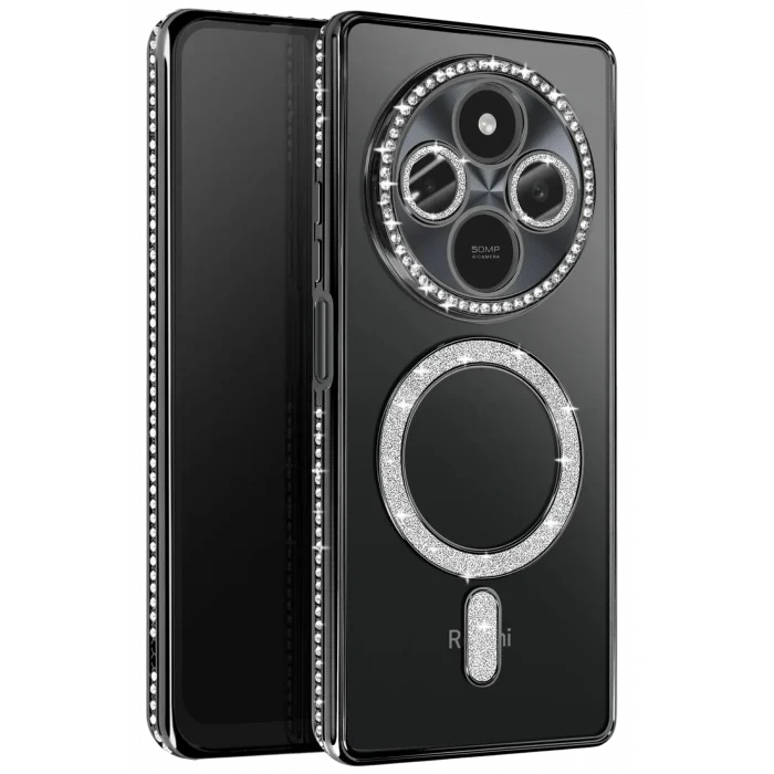 Mey İthalat®   Redmi 14C Joke Simli Magneticsafe Kılıf - Siyah