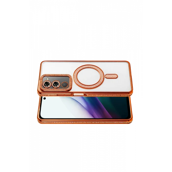 Mey İthalat®   Redmi 15 4G Joke Simli Magneticsafe Kılıf - Turuncu