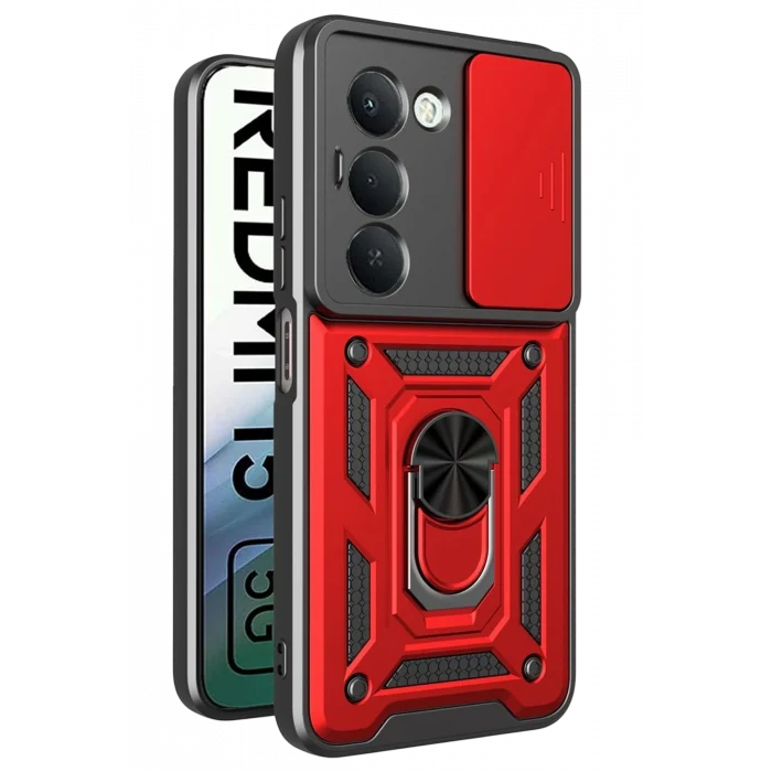 Mey İthalat®   Redmi 15 4G Pars Lens Yüzüklü Silikon - Kırmızı