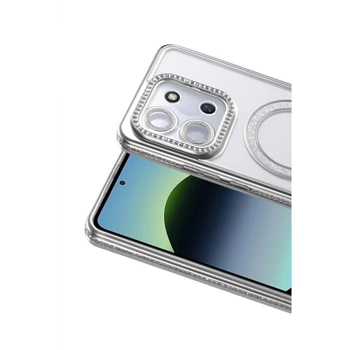 Mey İthalat®   Redmi 15C 4G Joke Simli Magneticsafe Kılıf - Gümüş