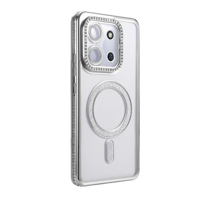 Mey İthalat®   Redmi 15C 4G Joke Simli Magneticsafe Kılıf - Gümüş