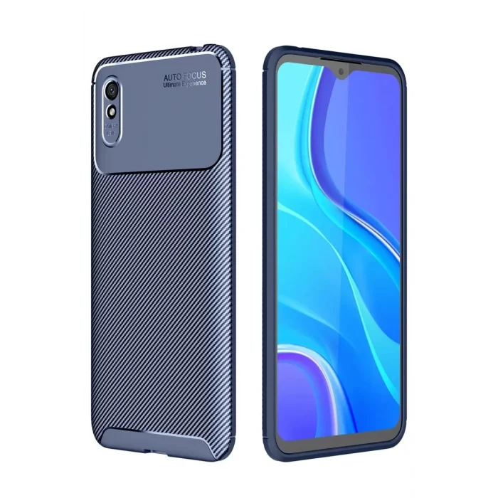 Mey İthalat®   Redmi 9A Kılıf Auto Focus Karbon Kapak - Lacivert
