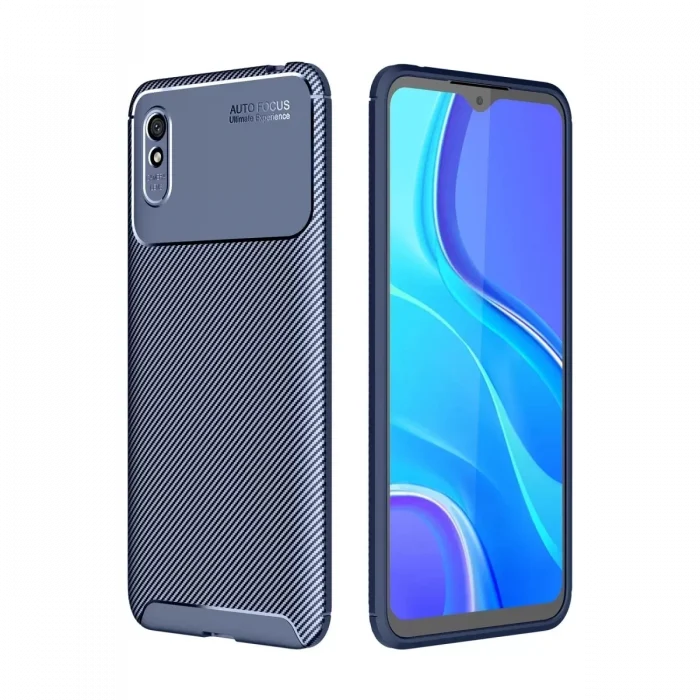 Mey İthalat®   Redmi 9A Kılıf Auto Focus Karbon Kapak - Lacivert