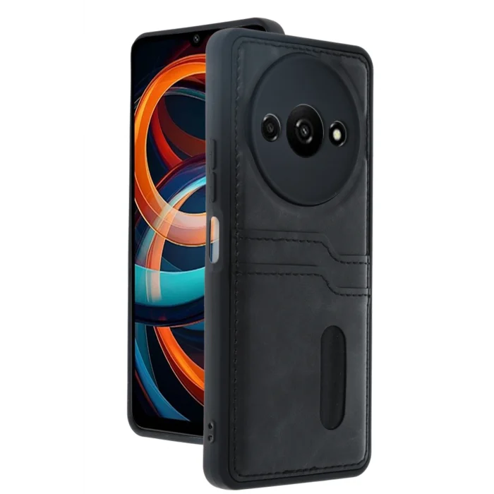 Mey İthalat®   Redmi A3 4G Kılıf Sara Kartvizitli Deri Kılıf - Siyah