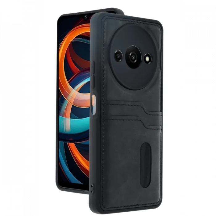 Mey İthalat®   Redmi A3 4G Kılıf Sara Kartvizitli Deri Kılıf - Siyah