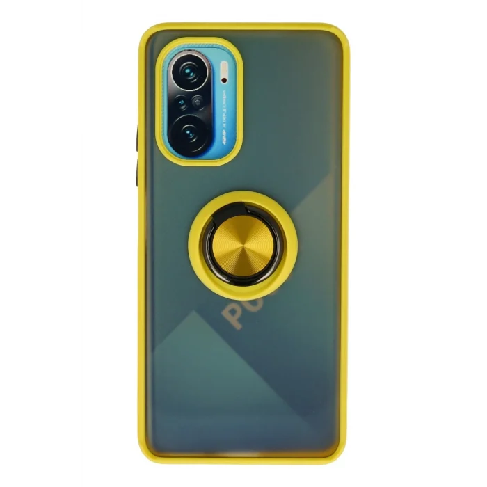 Mey İthalat®   Redmi K40 Kılıf Montreal Yüzüklü Silikon Kapak - Sarı