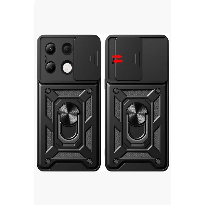Mey İthalat®   Redmi Note 13 4G Kılıf Pars Lens Yüzüklü Silikon - Siyah