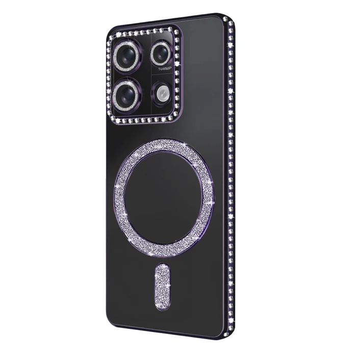 Mey İthalat®   Redmi Note 13 Pro 4G Joke Simli Magneticsafe Kılıf - Derin Mor