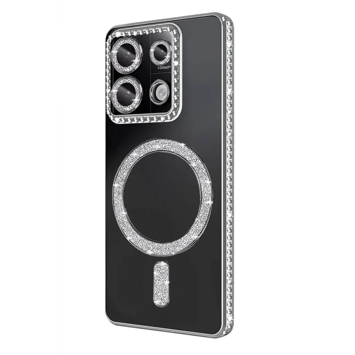 Mey İthalat®   Redmi Note 13 Pro 4G Joke Simli Magneticsafe Kılıf - Gümüş